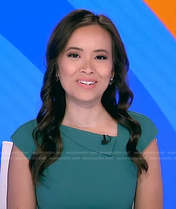 Em Nguyen’s green folded neck dress on Good Morning America