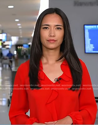 Emilie’s red ruffle front blouse on Today