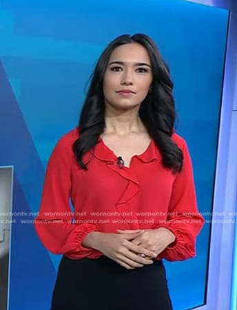 Emilie’s red ruffle front blouse on Today