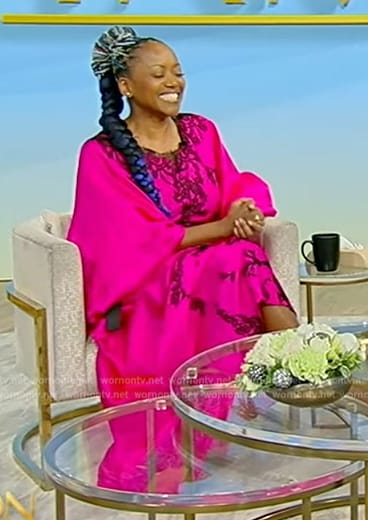 Erika Alexander’s pink floral embroidered dress on Tamron Hall Show