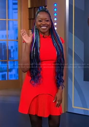 Erika Alexander’s red pleated hem dress on Good Morning America