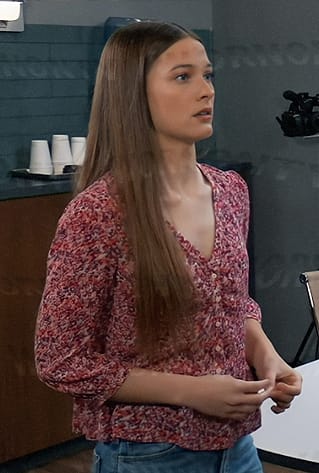 Esme’s red floral v-neck top on General Hospital