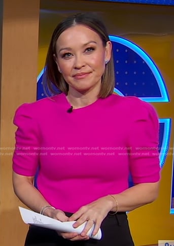 Eva’s pink puff sleeve sweater on Good Morning America