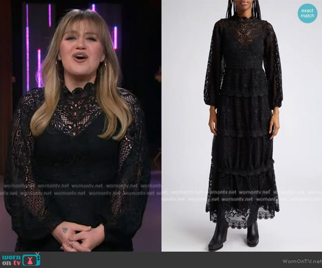 Farm Rio Long Sleeve Guipure Lace Maxi Dress worn by Kelly Clarkson on The Kelly Clarkson Show