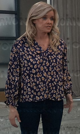 Felicia’s blue and yellow leopard print blouse on General Hospital
