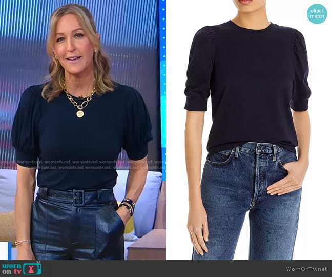 Frame Frankie Puff Sleeve Tee in Navy worn by Lara Spencer on Good Morning America