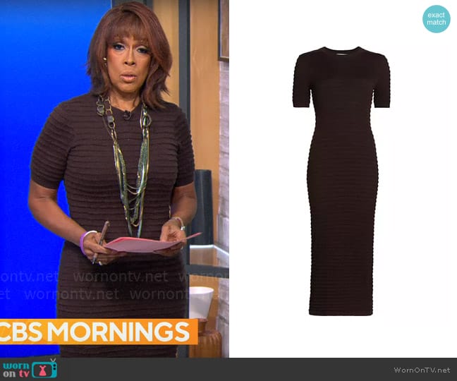Frame Silk-Blend Smocked Midi-Dress worn by Gayle King on CBS Mornings
