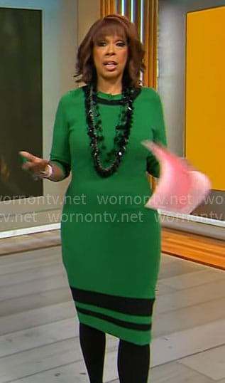 Gayle King’s green dress with black stripes on CBS Mornings