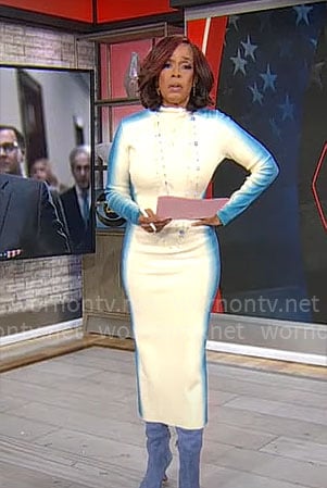 Gayle King’s white and blue ombre dress on CBS Mornings