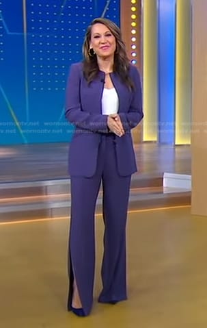 Ginger’s purple zip jacket and slit pants on Good Morning America