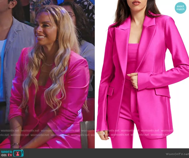 Good American Compression Shine Blazer worn by Robyn Dixon on The Real Housewives of Potomac