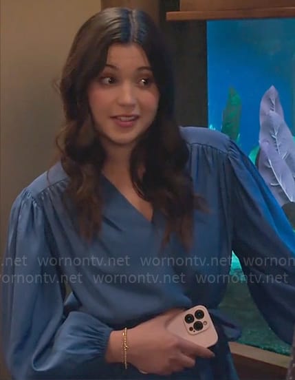 Grace’s blue wrap dress on Extended Family