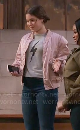 Grace’s pink satin bomber jacket on Extended Family