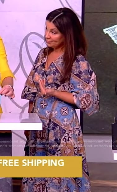 Gretta Monahan’s blue mixed print dress on The View