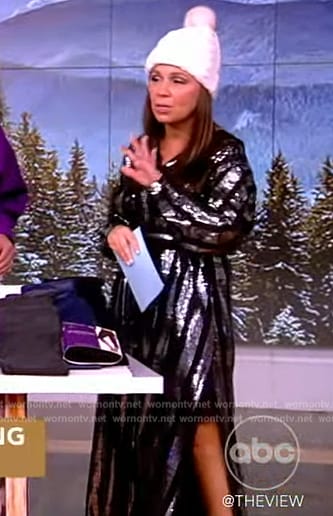 Gretta Monahan’s sequin stripe shirtdress on The View