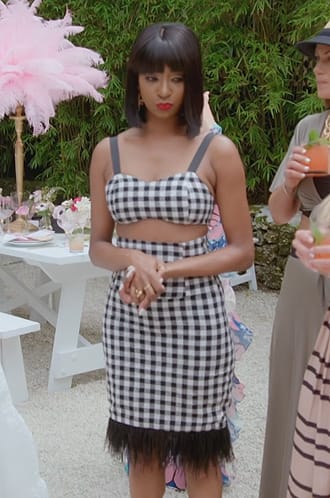 Guerdy’s check print top and skirt set on The Real Housewives of Miami