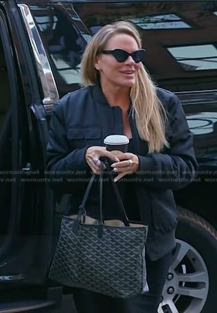 Heather’s navy printed tote bag on The Real Housewives of Salt Lake City