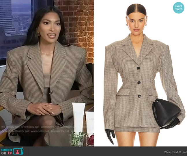Helsa Plaid S Curve Jacket worn by Pritika Swarup on Access Hollywood
