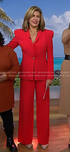 Hoda’s red seamed blazer and pants on Today