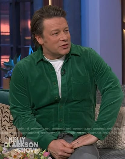 Jamie Oliver’s green corduroy jacket on The Kelly Clarkson Show