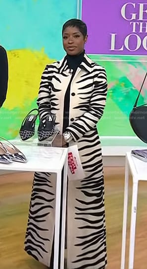 Jenee Naylor’s white zebra print coat on Today