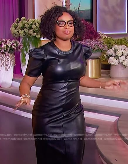 Jennifer’s black leather puff sleeve dress on The Jennifer Hudson Show