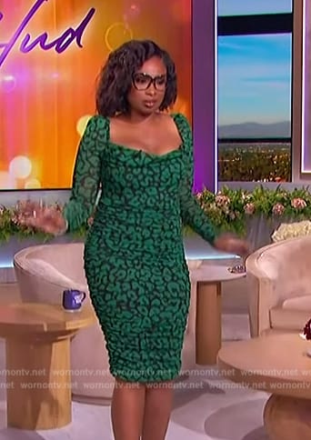 Jennifer’s green leopard print square neck dress on The Jennifer Hudson Show