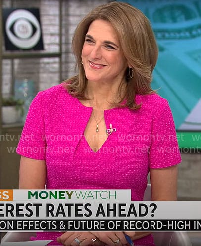 Jill Schlesinger’s pink tweed dress on CBS Mornings