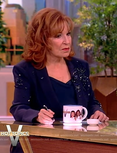 Joy’s navy embellished blazer on The View