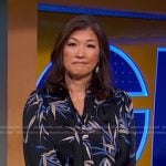 Juju Chang’s black printed tie neck blouse on Good Morning America