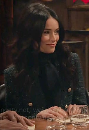 Julia’s green tweed blazer with gold buttons on Extended Family