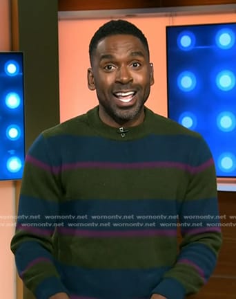 Justin’s khaki green striped sweater on Today