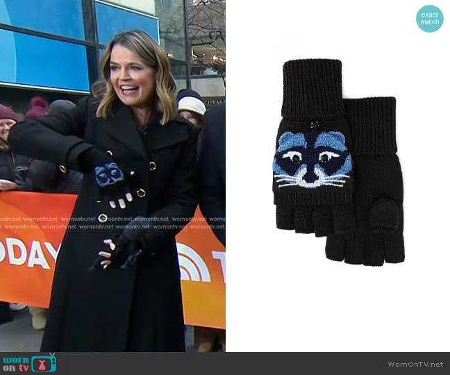 Kate Spade Raccoon Intarsia Pop Top Mittens worn by Savannah Guthrie on Today