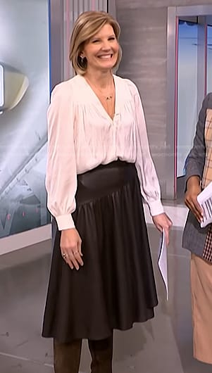 Kate’s white blouse and brown leather skirt on NBC News Daily