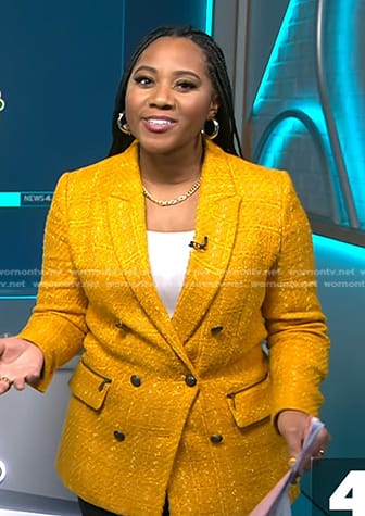 Kay Angrum’s yellow tweed blazer on NBC News Daily