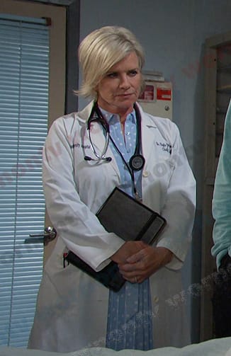 Kayla’s blue polka dot dress on Days of our Lives