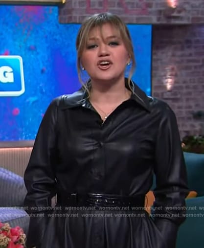 Kelly’s black leather shirtdress on The Kelly Clarkson Show