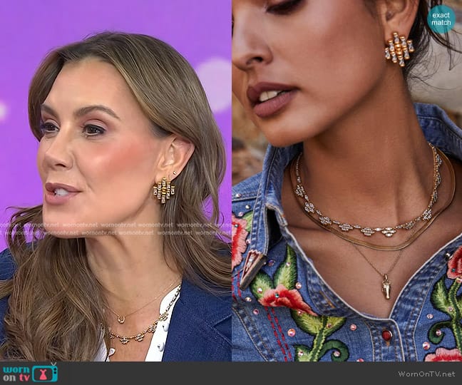 Yellow Rose by Kendra Scott Ember Vintage Gold Crystal Strand Necklace in White Crystal worn by Kendra Scott on Today