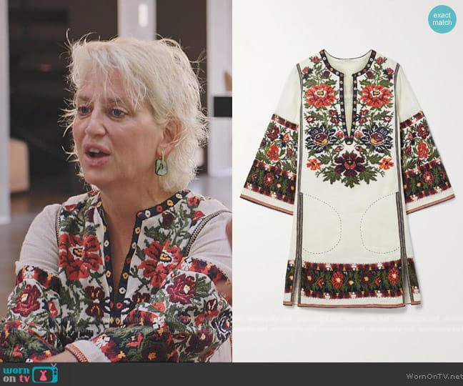 Vita Kin Tender Summer embroidered linen mini dress worn by Dorinda Medley on The Real Housewives Ultimate Girls Trip