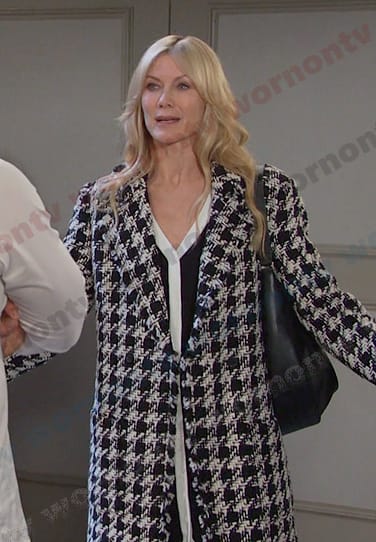 Kristen’s black dress and houndstooth coat on Days of our Lives
