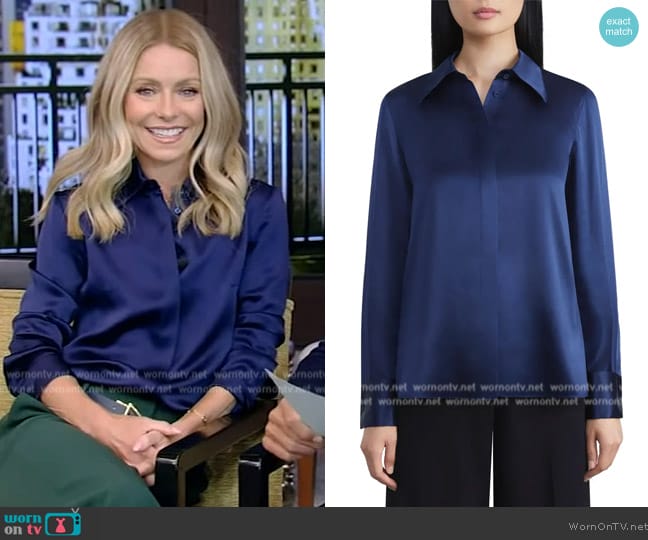 Lafayette 148 New York French Cuff Silk Button-Up Blouse worn by Kelly Ripa on Live with Kelly and Mark