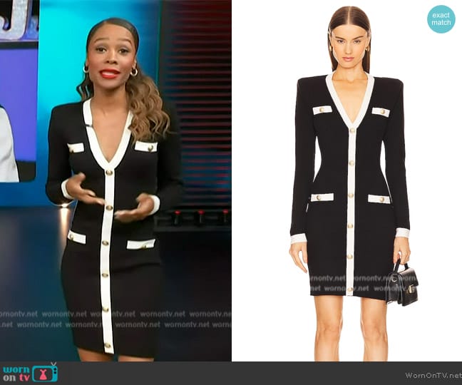 L'Agence Uzma Knit V-Neck Mini Bodycon Dress worn by Zuri Hall on Access Hollywood