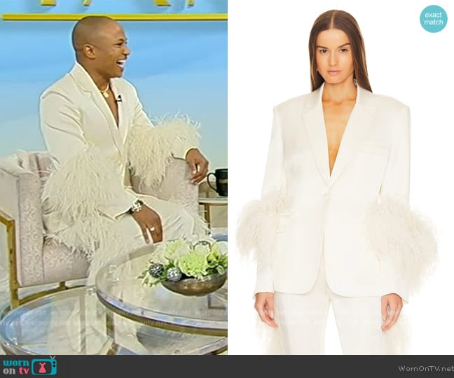 Lapointe Doubleface Satin Broad Shoulder Blazer worn by Malcom MJ Harris on Tamron Hall Show