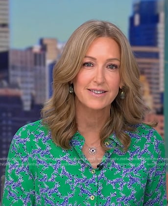 Lara’s green printed button down top on Good Morning America