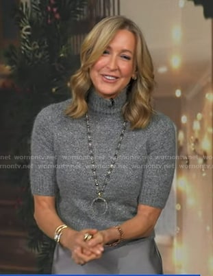 Lara’s grey cropped turtleneck sweater on Good Morning America