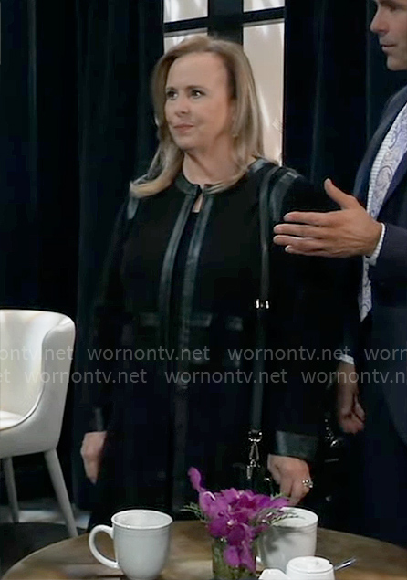 Laura’s black leather trim jacket on General Hospital