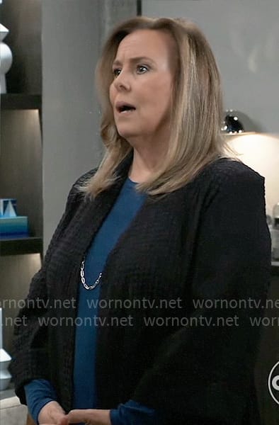 Laura’s black waffle texture jacket on General Hospital