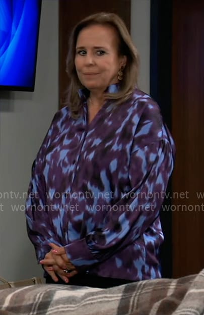 Laura’s blue and purple printed top on General Hospital