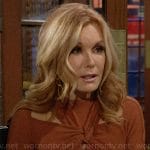 Lauren’s brown twist neck top on The Young and the Restless