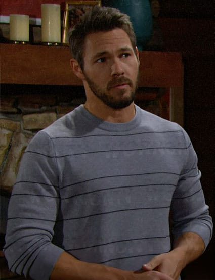 Liam’s grey striped sweater on The Bold and the Beautiful
